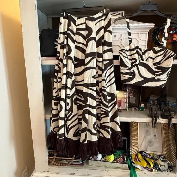 ANTONIO MELANI Style Somers Swirl Print Linen Blend Straw Trim Two Piece sz 0 - Picture 6 of 7